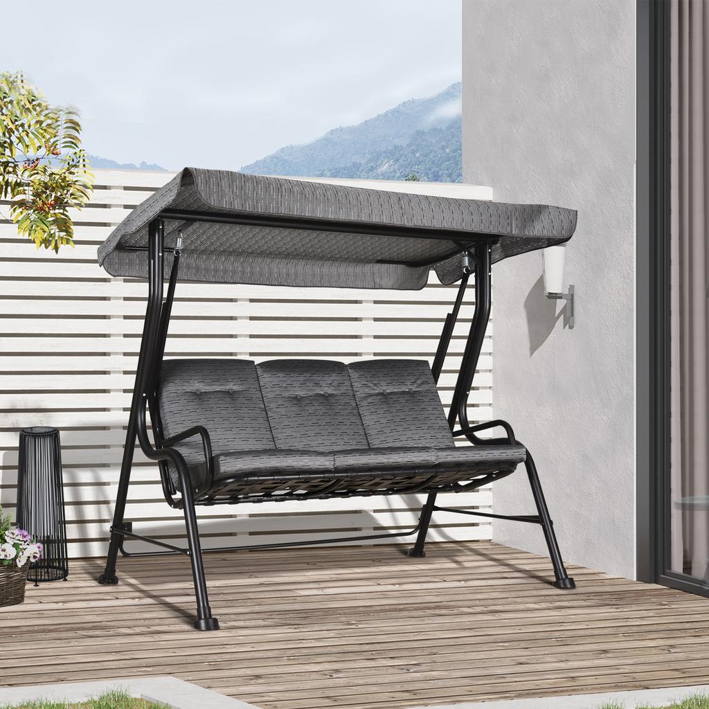 Swing Bench, 3-Seater Garden Swing, Adjustable Canopy, Textilene Gray 200 x 120 x 170 cm