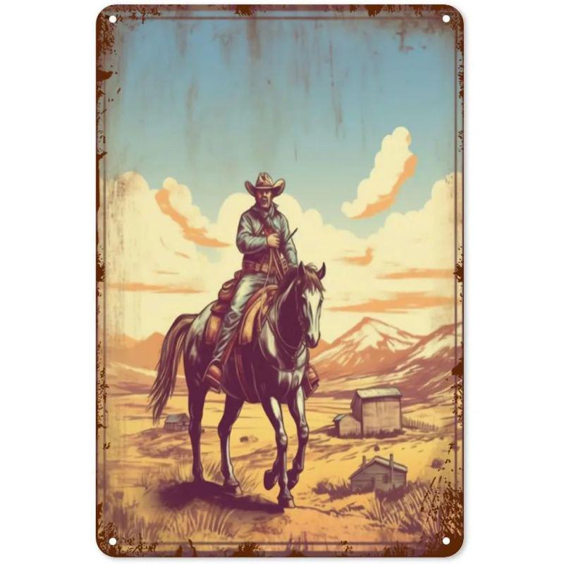 Wild West Cowboy Retro Tin Sign: Vintage American Bar & Restaurant Wall Decor