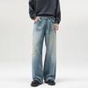 Retro Ink Splashing Print Jeans Men's Old Washed Loose Casual Autumn American High Street Straight Trousers