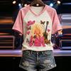 Women's Casual V-Neck Short Sleeve Letter Graphic T-Shirt