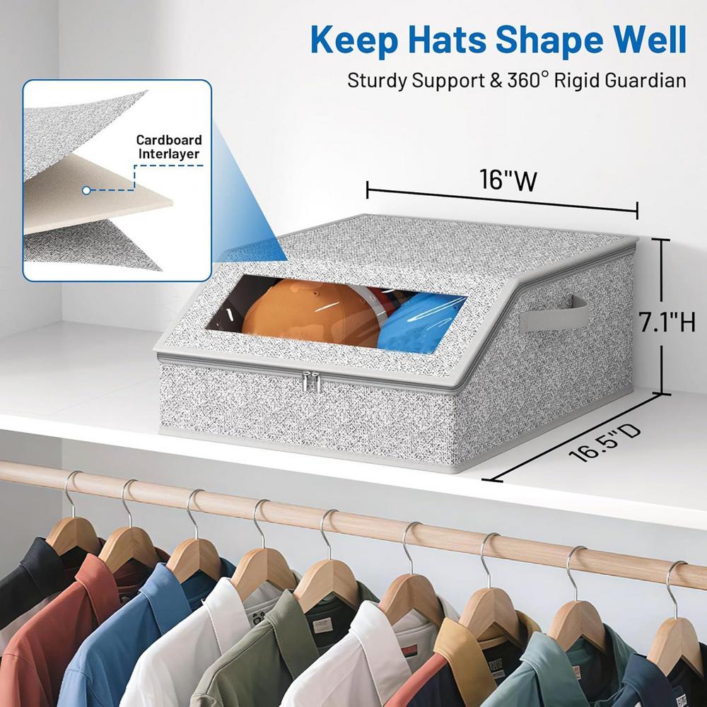Baseball Hat Storage Box Hat Organizer Box Clear Window Thick Cardboard Container With 2 Handles Storing Up To 24 Hats