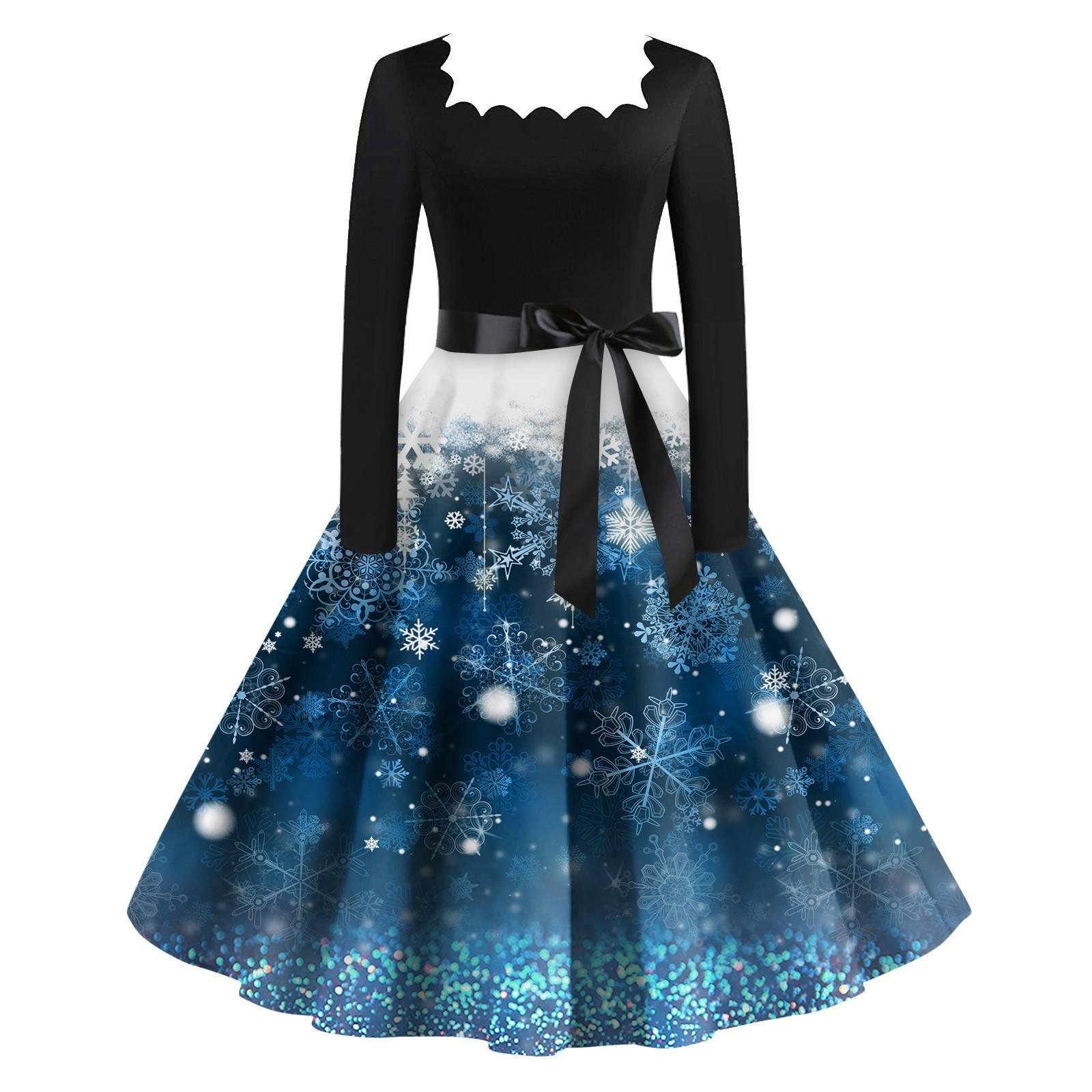 

Женские модные повседневные тонкие рождественские платья с длинным рукавом с принтом XXXL синий