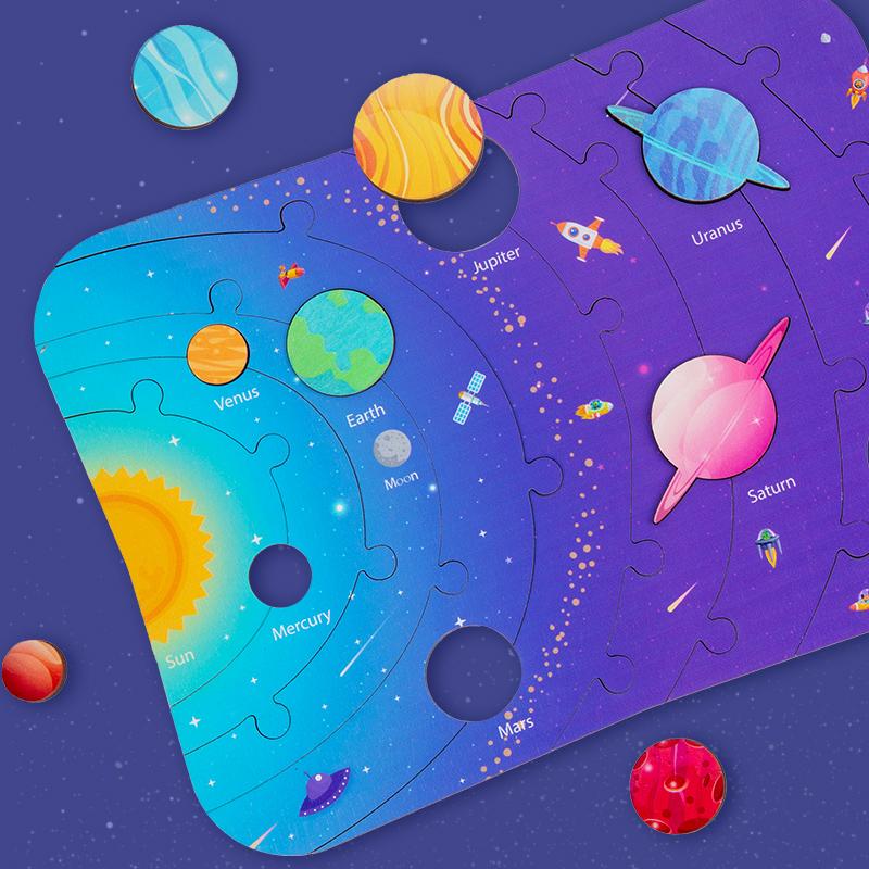 Wooden Science Astronomy Cognitive Toy Children's Puzzle Planet Pairing Handmade Limewood Plywood Puzzle