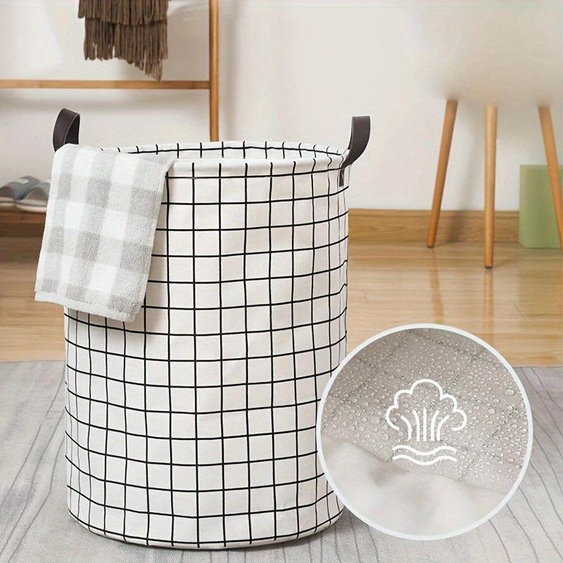 Household Dirty Clothes Basket, Toy Storage Bucket, Grid Fabric Large Foldable Waterproof Storage Basket