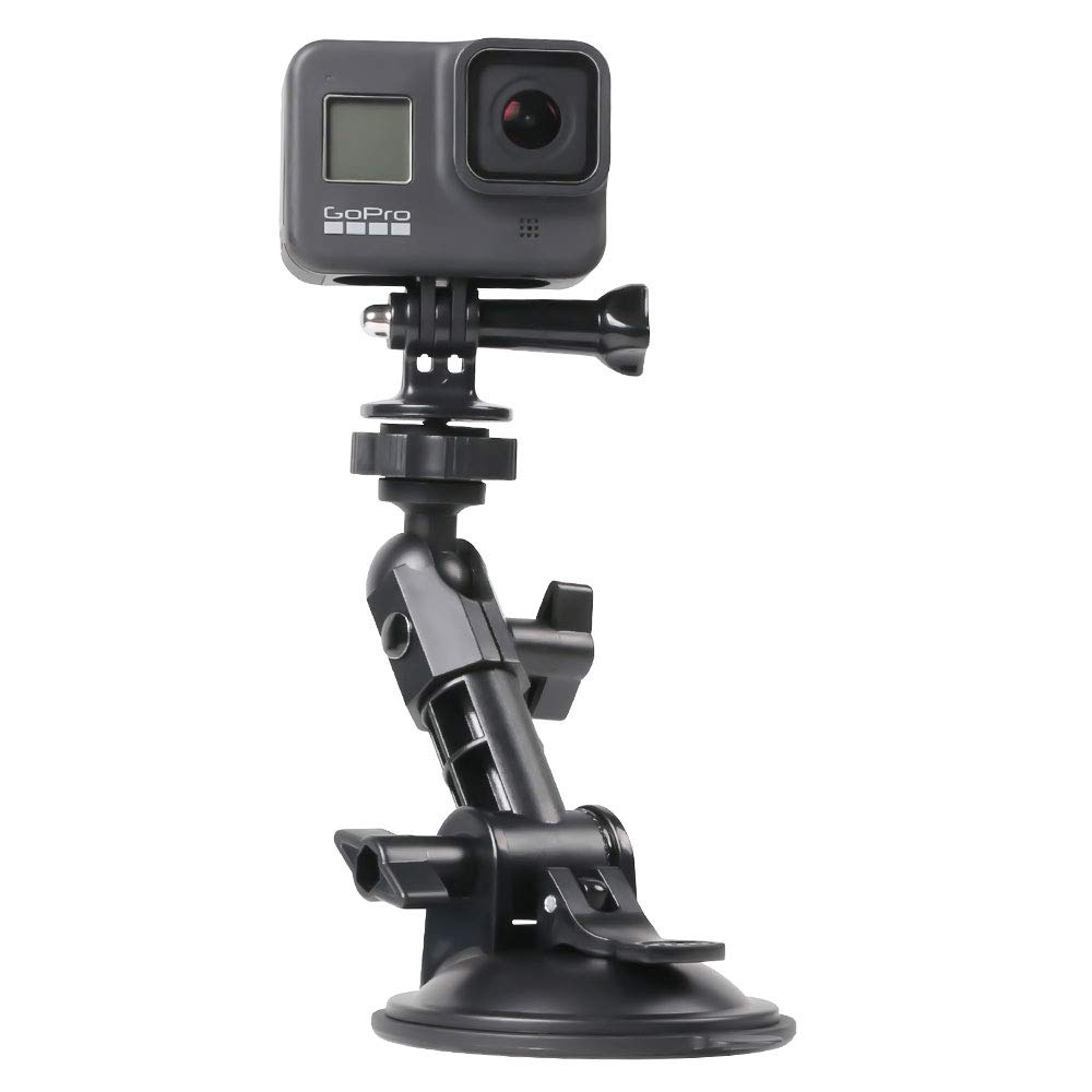 

SUREWO Suction Cup Camera Car Mount with Tripod Adapter for GoPro Hero 12 11 10 9 8 7 6 5 Smartphone Compatible чорний