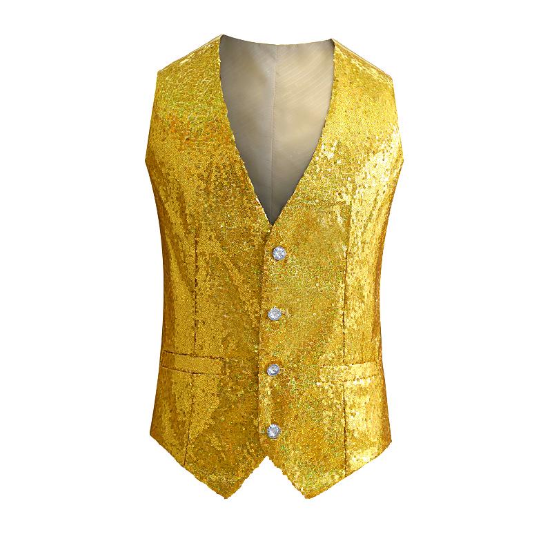 

Мужской жилет с пайетками высокой плотности для сценических и танцевальных выступлений XXL золотой
