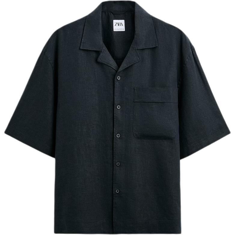Zara Comfortable Solid Color Button Short Sleeve Shirt Men shirts Black 1195410-800 S 7986₽