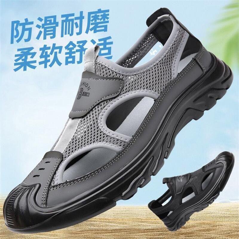 2025 summer old north breathable sandals men's inner height increase soft leather light bottom casual mesh hole shoes tide