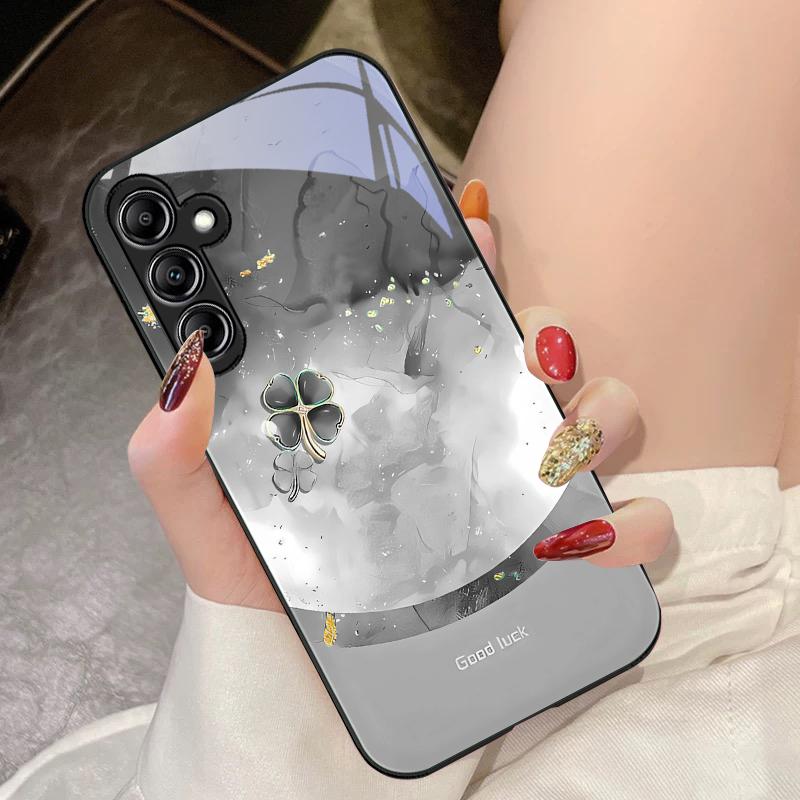 Trèfle à Quatre Feuilles Dégradé Pour Samsung Galaxy A14 4G 20 30 52 20S 21S 22 A32 33 34 42 50 51 53 54 70 71 72 73 5G Coque de Téléphone en Verre