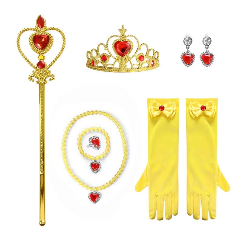 Princess Accessories Gloves Wand Crown Jewelry Set Wig Necklace Braid for Princess Dress Clothing Cosplay Dress UP