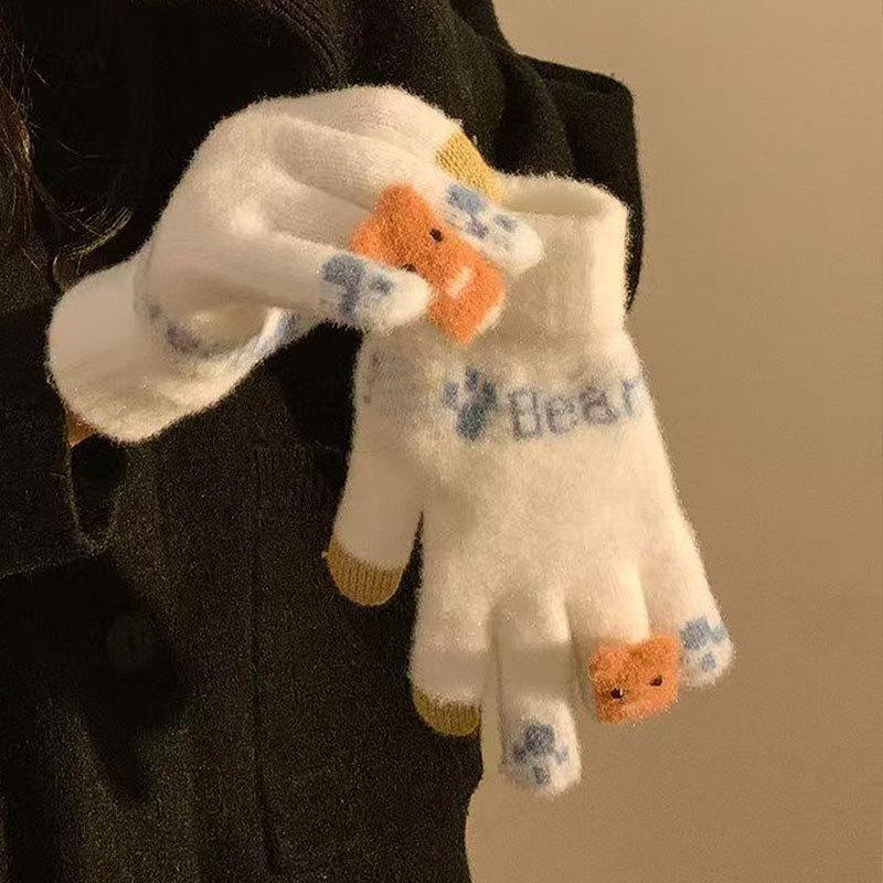 Knitted cute finger bear wool knitted cycling cold-proof woman