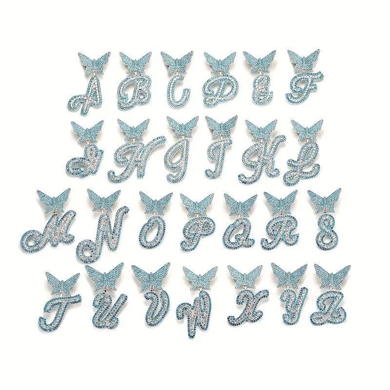 Rhinestone Butterfly Letter Pendant Necklace - Hip Hop Heart Design