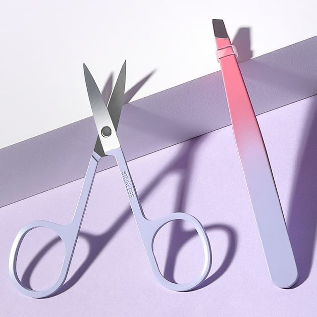 YOUSHA - Set: Stainless Steel Makeup Scissors + Tweezers Set Of 2 - Scissors & Tweezers - Random Color