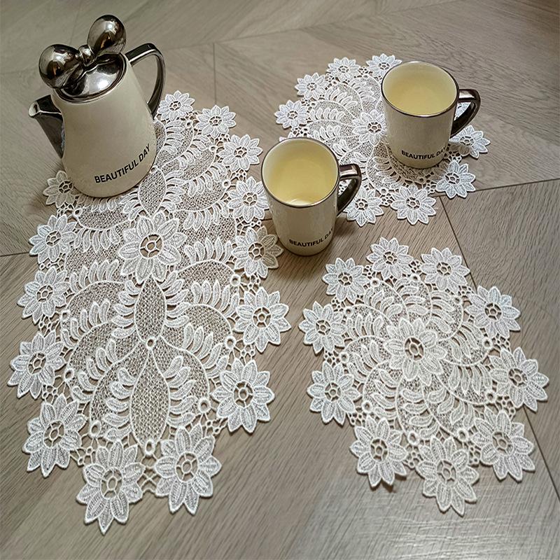 Lace White Embroidery Table Place Mat Wedding pad Cloth Drink Placemat Cup Mug Dinner Tea Coaster Glass Doily Kitchen