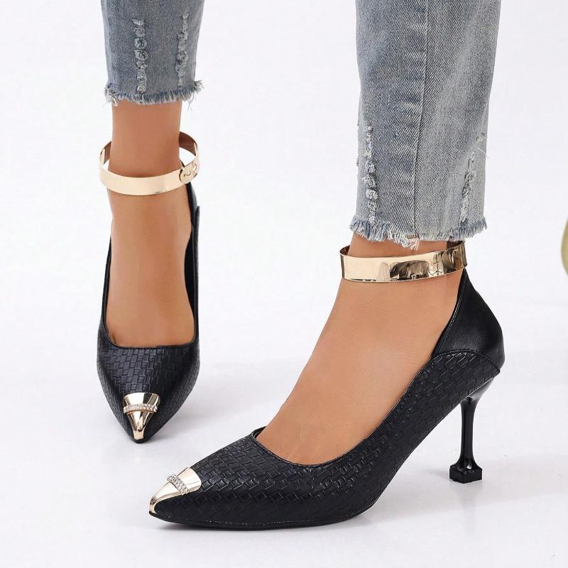 Fashion New Autumn Style Metal Pointed Stiletto Slip-on High Heels for Women, Elegant Shallow Mouth, Versatile Non-slip Single Shoes