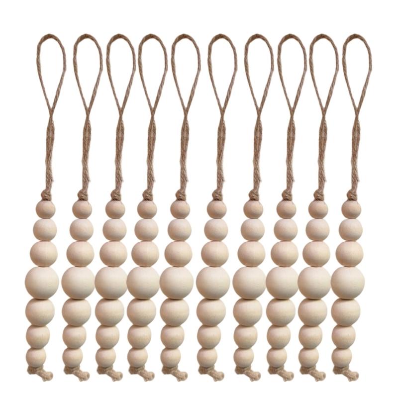 10Pcs Wooden Beads Ornament Wood Beaded Christmas Tree Decoration For Wall Window Staircase Holiday Party Decoration