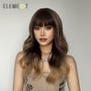 Synthetic Wig Long Medium Water Wavy Ombre Dark Brown with Bangs Wigs for Women Party Daily Hair Heat Resistant Natural