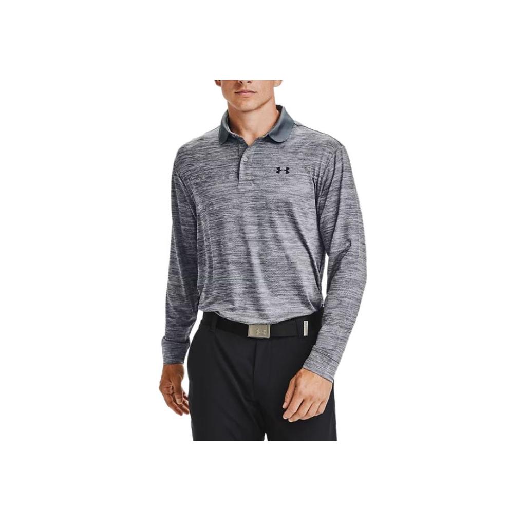 Under Armour Logo Print Square Neck Long Sleeve Polo Shirt Herren Polohemden Grau 1361610-035