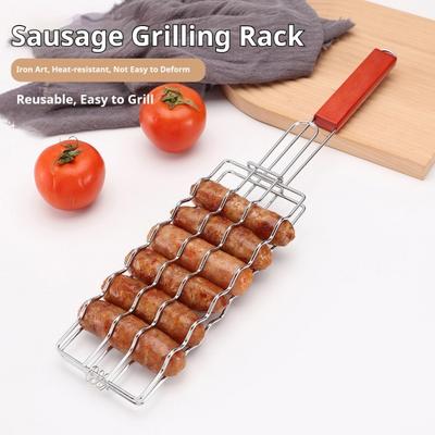 Grillkorb aus Edelstahl mit Griff Hotdog-Grillrost BBQ-Wursthalter Rostbeständiges erweiterbares BBQ-Grillwerkzeug für das Kochen im Freien