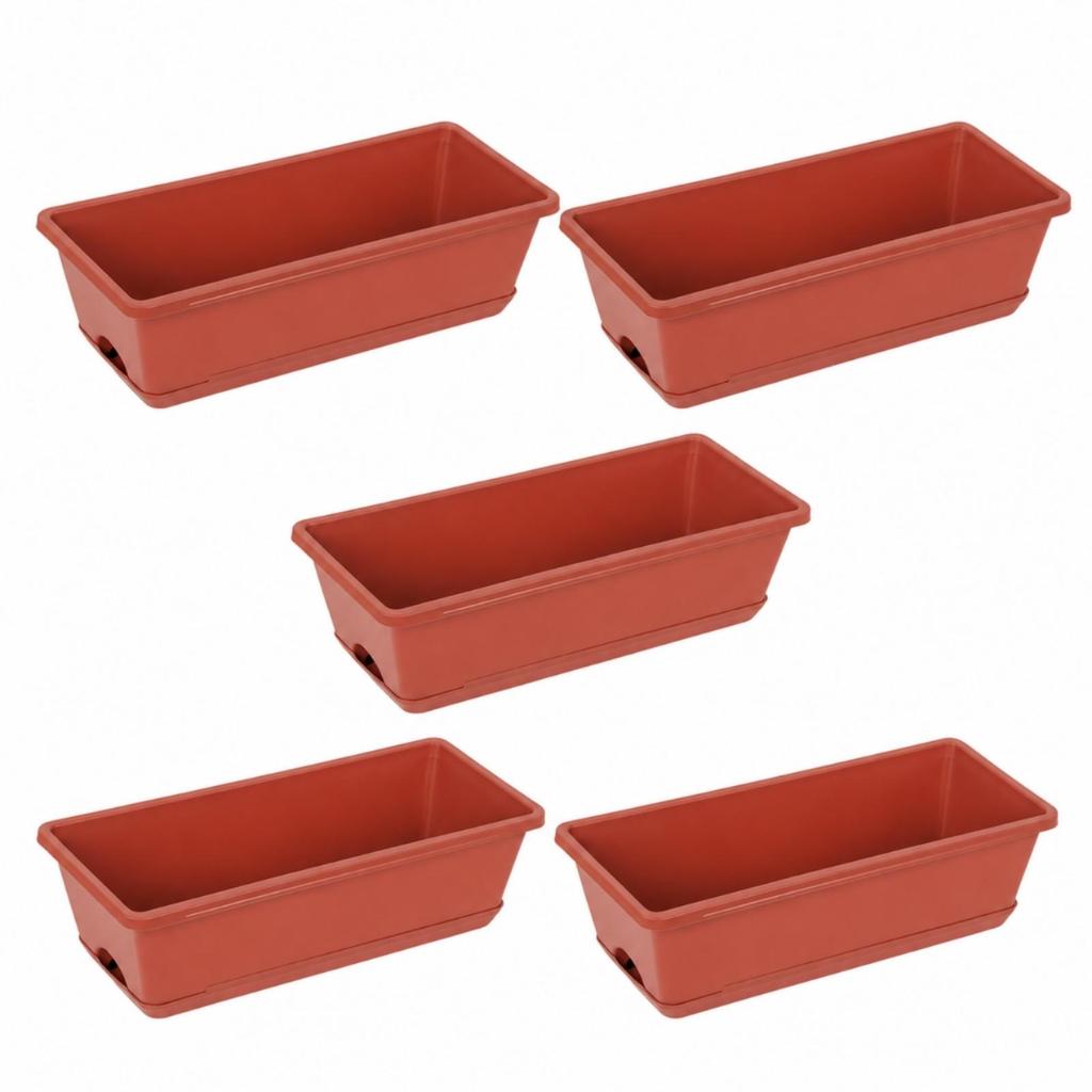 5 Pieces Rectangular Planter with Tray Long-Lasting Trough Drainage