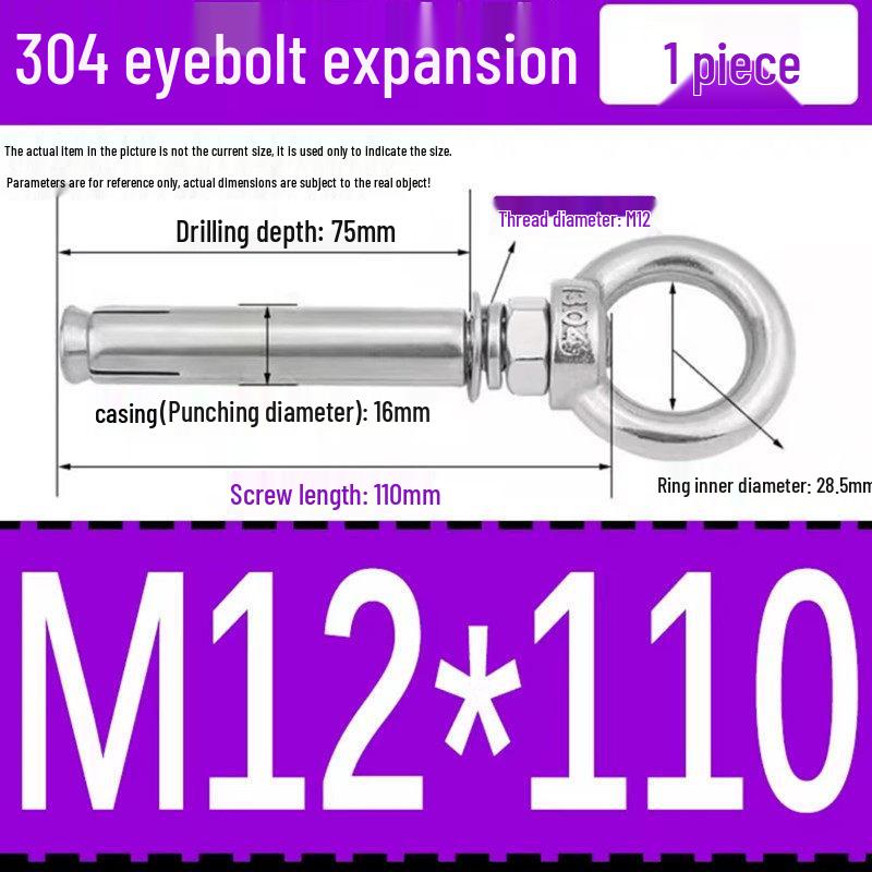 304 Stainless Steel Expansion Bolt with Ring Hook, M6/M8/M10/M12.