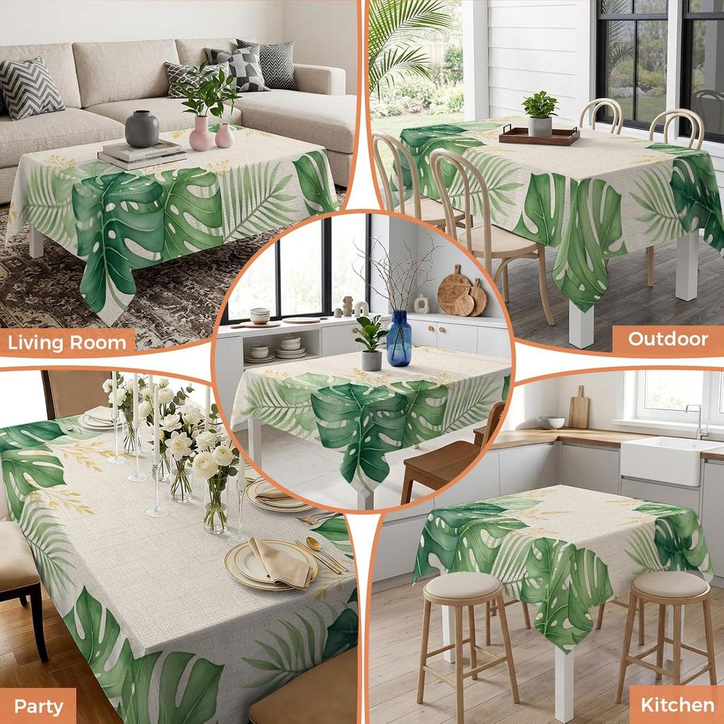 Summer Green Palm Leaf Rectangle Tablecloth for Table Decor Reusable Kitchen Dining Tablecloth Wedding Party Decorations