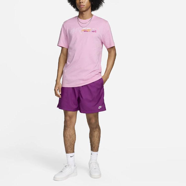 Nike Sportswear Letter Print Pattern Ribbed Crew Neck Sports Short Sleeve T-Shirt Men Tops Pink FZ4794-621
