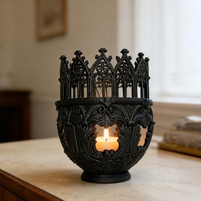 Portavelas Decorativo Gótico Impreso en 3D Soporte Vintage Medieval para Velas de Pilar para Decoración de Mesa Chimenea