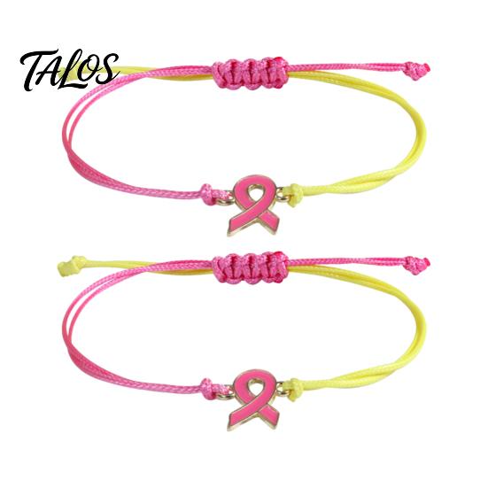 Braided Rope Wristband 2 Pcs Breast Cancer Awareness Bracelets, Adjustable String Comfortable Daily Wear Jewelry Bracelets with Ribbon Charm,
