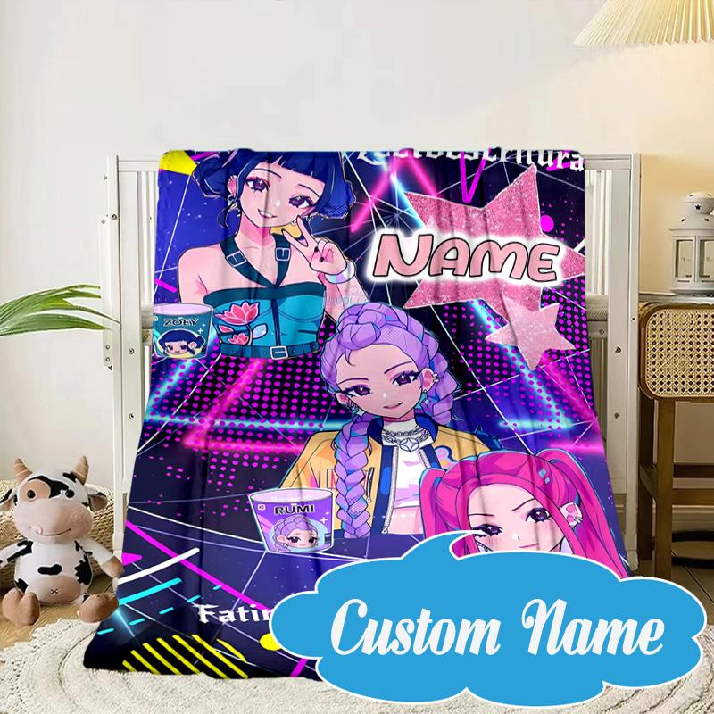 Custom Name KPop Cartoon Blanket bed sofa Blanket Flannel Blanket for Camping, Hiking, Picnic Essentials,gift for Fan family