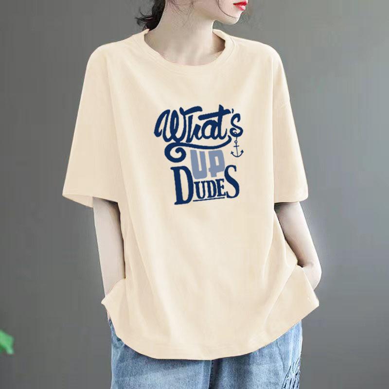 T-shirt d'été en coton pour femme, grande taille, col polo, ample, imprimé, décontracté