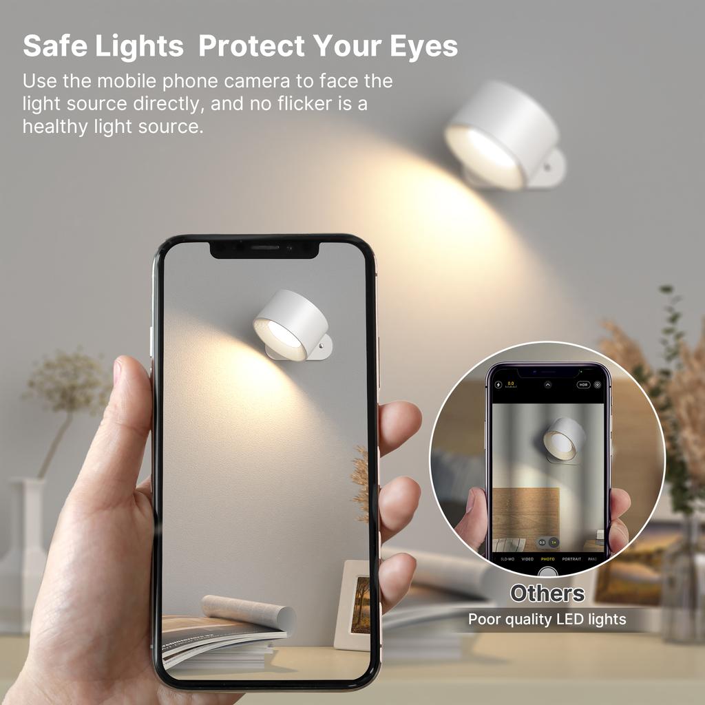 Modern LED Wall Sconces Lamp, 2000mA Battery USB Charging, Touch Controlled 3-level Brightness Modes, 360 Degree Free Rotation