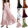 Ärmelloses Maxikleid für Damen Knopfleiste Lockerer Schnitt Fließendes Langes Kleid mit Stehkragen und Taschen Sommerkleid Freizeitkleidung