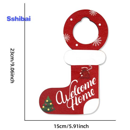 Christmas Wooden Doorknob Decoration Santa Claus Snowman Stocking Holiday Decor Door Handle Hanger Pendant Party Supplies