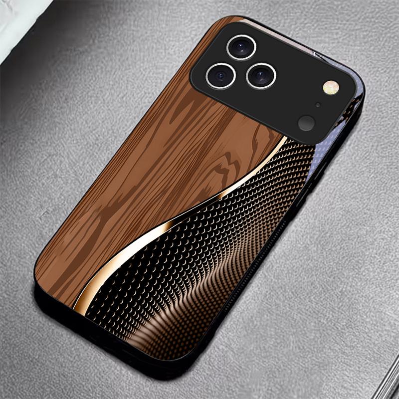 Fiber Gold Trim For Apple Black Phone Case For iPhone 17 16 15 14 13 12 Mini 11 Pro Max 17 Air 7 8 Plus XR X Glass Back Cover
