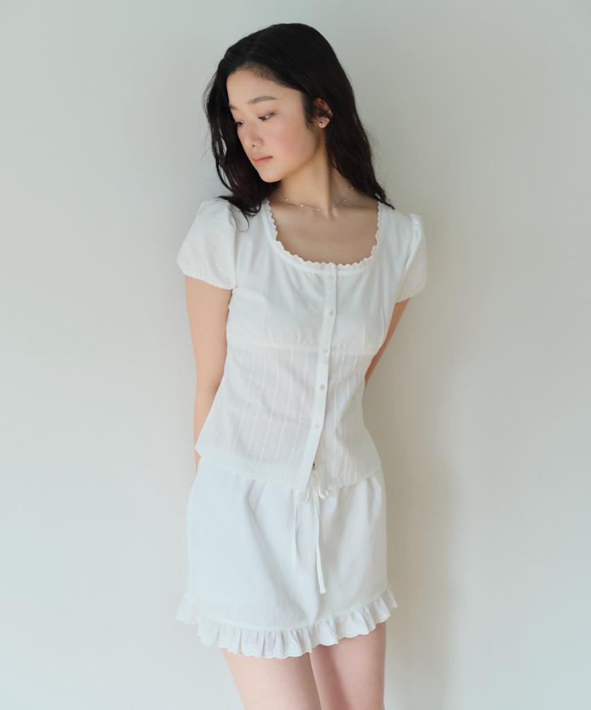Hombadittingjeu Lace Puff Blouse (White)