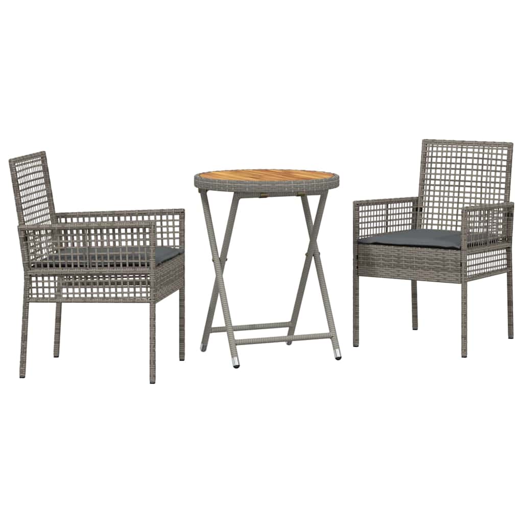 Garden Bistro Set 3 Pcs Grey Poly Rattan