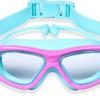 Children Swimming Goggles Clear View Eye Wear Swim Glasses with Ear Plug for Boys Girls Rose Red