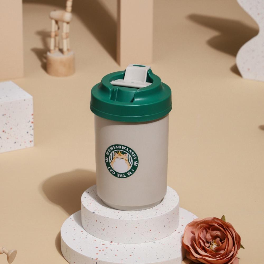 Double Layer Coffee Cup Cartoon Cat Pattan Coffee Tumbler Portable Vacuum Flasks Cup Travel