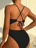 Kadın Mayo Siyah Geri Çapraz Kravat Yüksek Bel Hollow Seksi Bikini Mayo Kadınlar için Beachwear Mayo