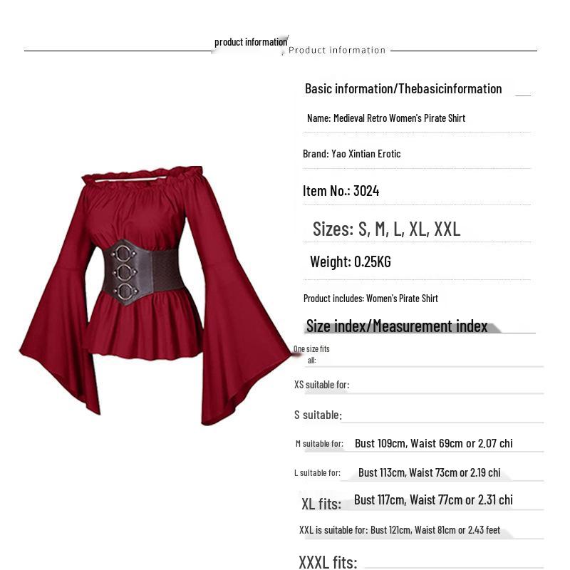 Medieval Women's Pirate Costume Shirt for Role-Playing Festivals