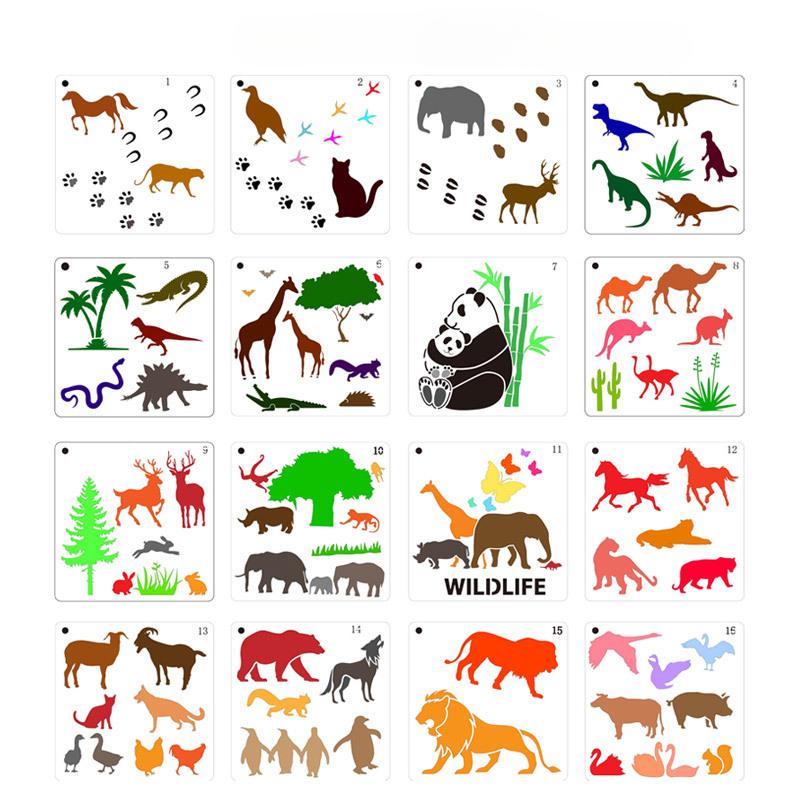 New, 16 Models, Cartoon Animals, Hollow Drawing Templates, Children's Drawing Templates, Plastic, Hollow Drawing Tools