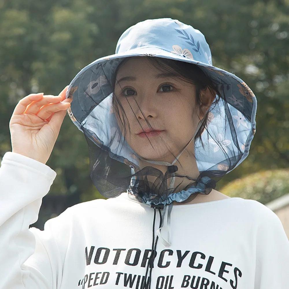 Printing Bee Mosquito Hat UV Protection Face Mask Mesh Tea Picking Hat Sun Protection Breathable Sunshade Shawl Cap Hiking