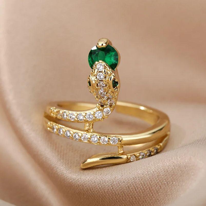 Stainless Steel Snake Rings For Women Men Gold Open Adjustable Zircon Ring Vintage Gothic Aesthetic Jewelry Anillos Mujer