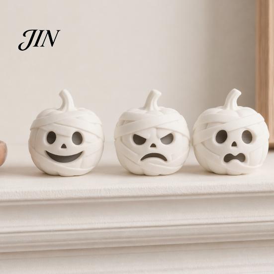 Small Halloween Tabletop Accents 3D Printed Mummy Pumpkin Skull Figurine for Decorations, Creative Holiday Home Decor with Funny Expressions