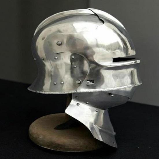 Gothic Sallet Helmet 18ga Steel Bevor, LARP Knight Armor