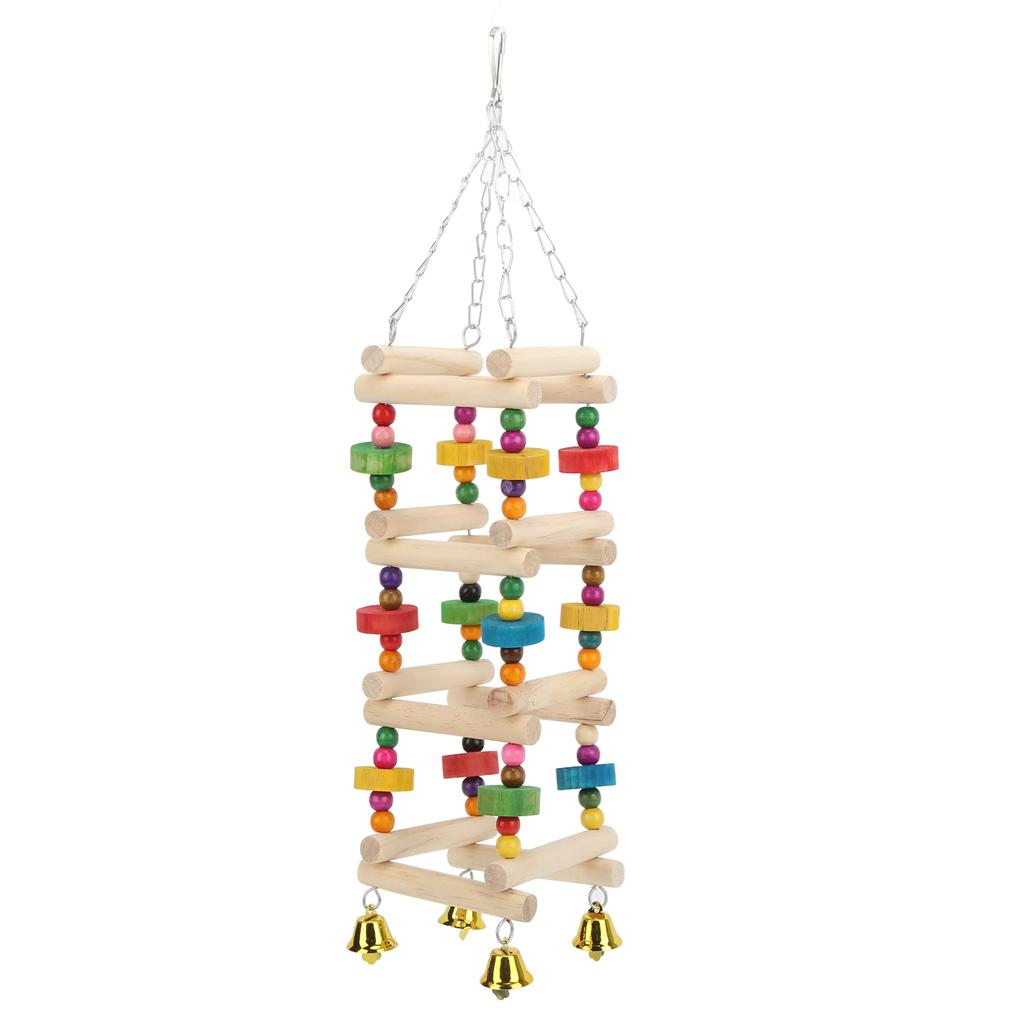 Vogel Kletterspielzeug Holz Bunt Hängend Papageien Knabber Steh Leiter mit Glöckchen für Wellensittiche Wellensittiche