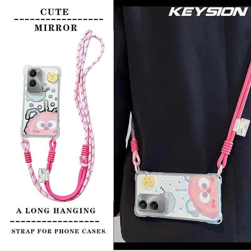

KEYSION Crossbody Strap Phone Case for VIVO Y03 Y03t Cute Cartoon Long Lanyard Mirror Shockproof Cover for VIVO Y18 Y18s Y28s 5G for VIVO Y28s 5G