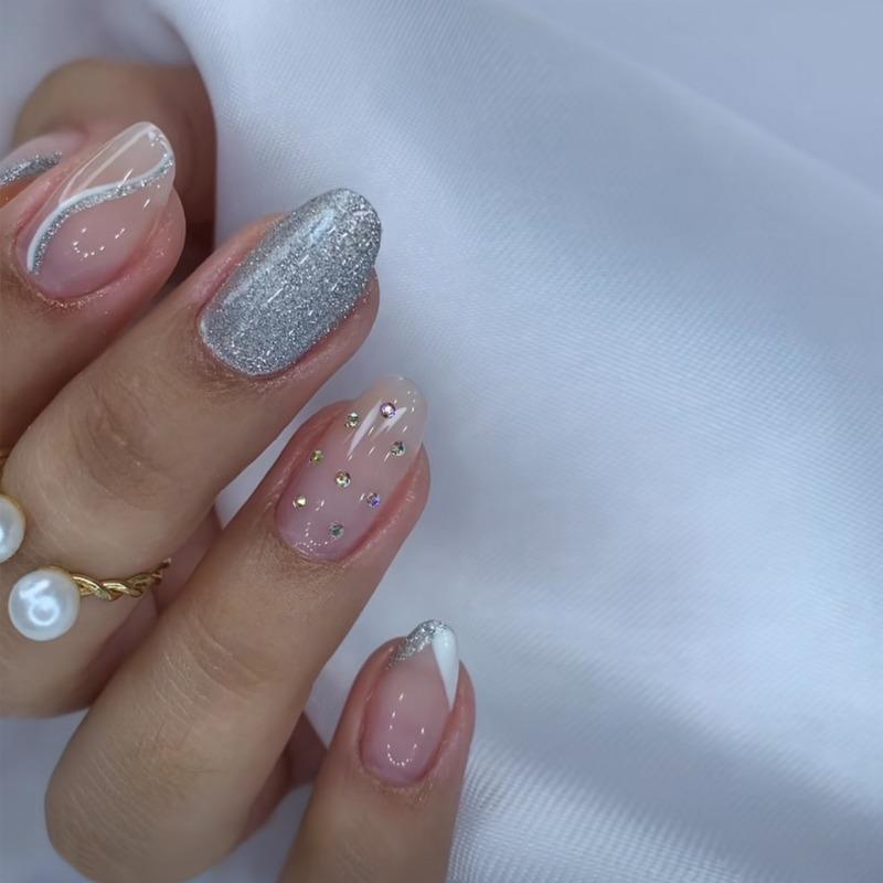 Noste Dlouhý Francouzský Ručně Dělaný Manikúrní Kousek Kamínkový Postupný Přechod Odnímatelná Nálepka na Nehty