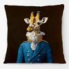 European Lion Leopard with Wreath Animals Portrait Cushion Covers Lady Giraffe Cow Pillowcase for Sofa